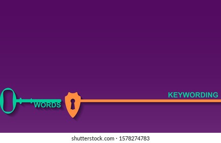 Keywording concept. Key hall with shield, vector