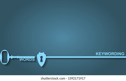 Keywording concept. Key hall with shield, vector