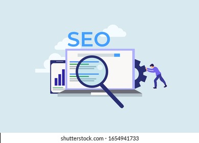 Keywording, SEO keyword research, keywords ranking illustration concept for web landing page template, banner, flyer and presentation