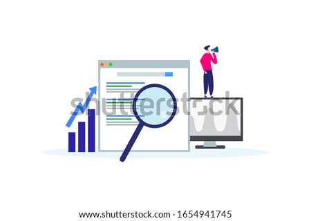 Keywording, SEO keyword research, keywords ranking illustration concept for web landing page template, banner, flyer and presentation