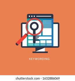 Keywording, SEO keywording process, keyword research, keywords optimization flat vector 