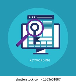 Keywording, SEO keywording process, keyword research, keywords optimization flat vector 