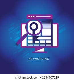 Keywording, SEO keywording process, keyword research, keywords optimization flat vector 