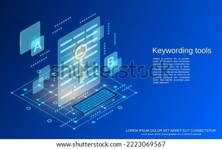 Keywording tools flat 3d isometric vector concept illustration