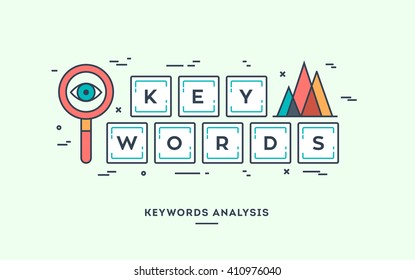 Keywords analysis, digital marketing concept, flat design thin line banner.
