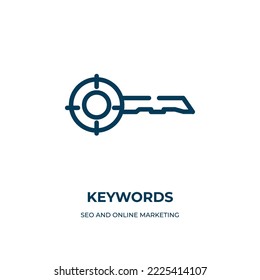 Keywords icon. Linear vector illustration from seo and online marketing collection. Outline keywords icon vector. Thin line symbol for use on web and mobile apps, logo, print media.