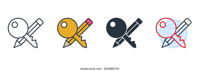 ilustración vectorial del logotipo de iconos de palabras clave. plantilla de símbolos de teclado y lápiz para colección de diseño gráfico y web