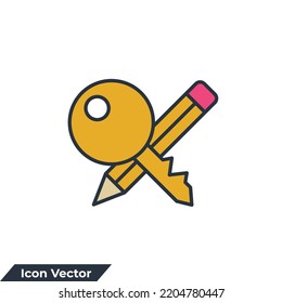 keywords icon logo vector illustration. key and pencil symbol template for graphic and web design collection