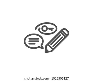 Keywords line icon. Pencil with key symbol. Marketing strategy sign. Quality design element. Editable stroke. Vector
