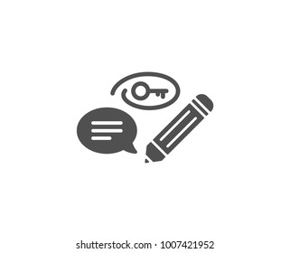 Keywords simple icon. Pencil with key symbol. Marketing strategy sign. Quality design elements. Classic style. Vector