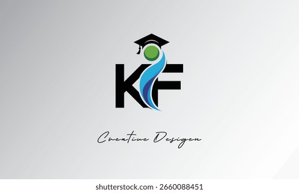KF Creative Letter Logo with Graduation Cap and Abstract Human – Modern Education and Learning Symbol Design