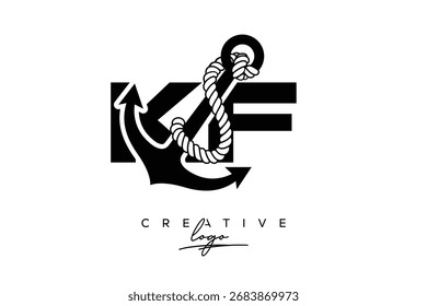 Logotipo creativo de KF Monogram Latter con diseño de ancla y cuerda