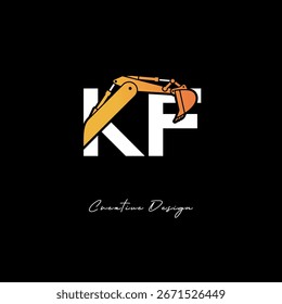 Logotipo de la construcción del brazo del excavador de KF - diseño atrevido de la marca de la letra del Industrial para el equipo pesado, marca del contratista e identidad moderna de la ingeniería