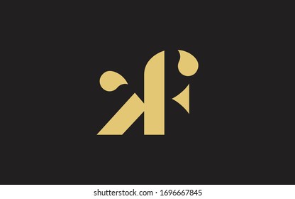 kf or fk and k or f Letter Initial Logo Design, Vector Template 