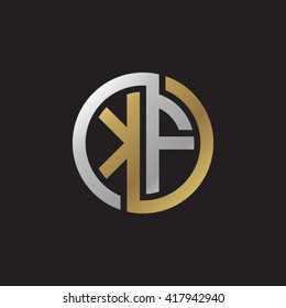 KF initial letters looping linked circle elegant logo golden silver black background