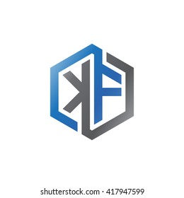 KF initial letters looping linked hexagon logo black gray blue
