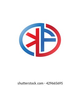 KF initial letters looping linked ellipse logo red blue