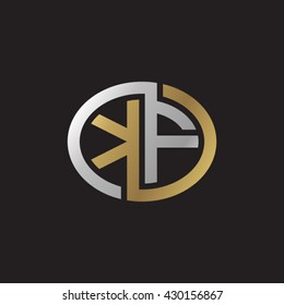 KF initial letters looping linked ellipse elegant logo golden silver black background