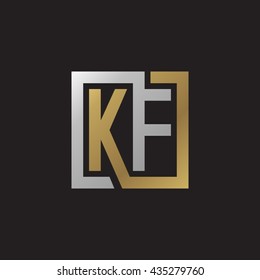 KF initial letters looping linked square elegant logo golden silver black background