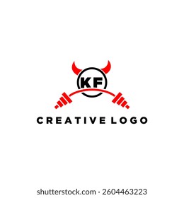 KF initial monogram for fitnes or gym logo with devil style design