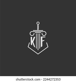 KF initial monogram law firm with sword and pillar logo design