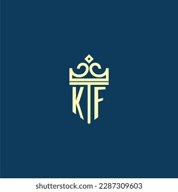 KF initial monogram shield logo design for crown vector image
