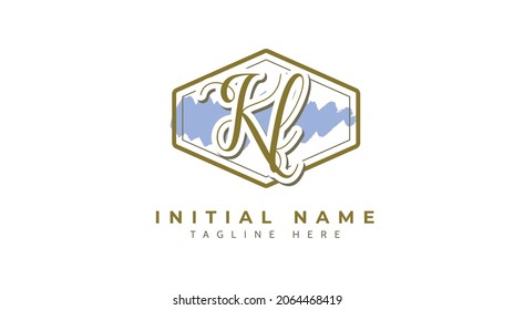 Kf Initials, handwriting logo vector