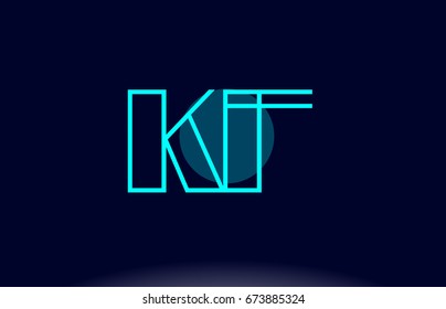 kf k f blue line circle letter logo alphabet creative company vector icon design template