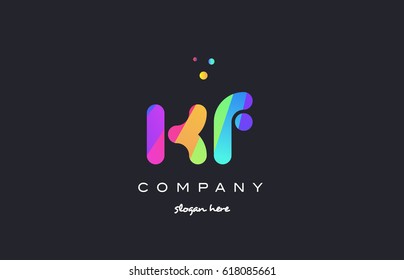 kf k f  creative rainbow green orange blue purple magenta pink artistic alphabet company letter logo design vector icon template