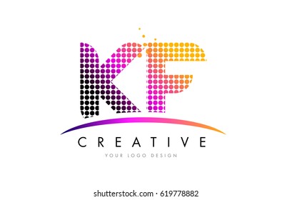 KF K F Dots Letter Logo Design with Magenta Bubble Circles and Swoosh
