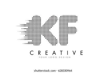 KF K F Letter Logo Design with Black Dots and Bubble Trails.
