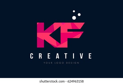KF K F Purple Letter Logo Design with Low Poly Pink Triangles Concept