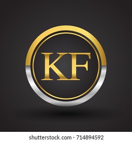 KF Letter logo in a circle, gold and silver colored. Vector design template elements for your business or company identity.