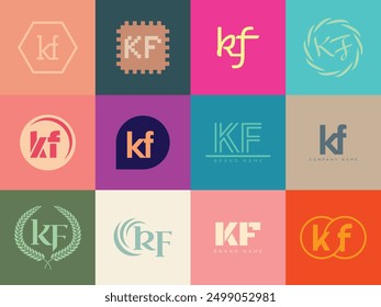 KF logo company template. Letter k and f logotype. Set different classic serif lettering and modern bold text with design elements. Initial font typography. Collection trendy business identity.