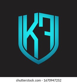 KF Logo monogram with emblem shield design isolated with blue colors on black background