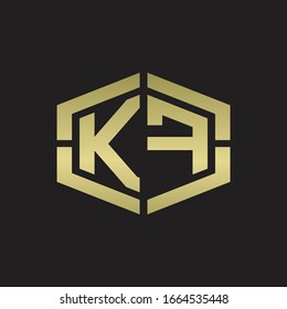 KF Logo monogram with hexagon shape and piece line rounded design tamplate on gold colors
