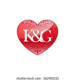 K&G initial letter couple logo with ornament heart shape