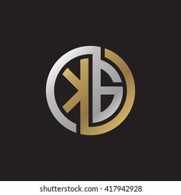 KG initial letters looping linked circle elegant logo golden silver black background