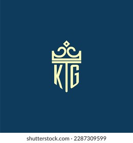 KG initial monogram shield logo design for crown vector image