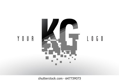 KG K G Pixel Letter Logo with Digital Shattered Black Squares. Creative Letters Vector Illustration.