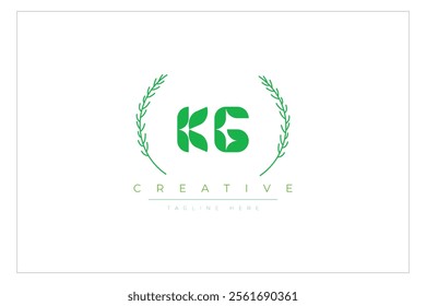 KG letters eco logo with leaf. Fresh nature and healthy leaf logo design.