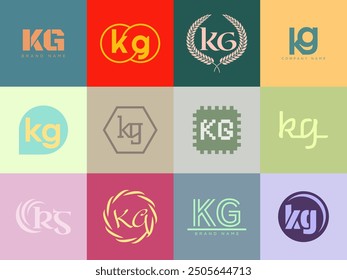 KG logo company template. Letter k and g logotype. Set different classic serif lettering and modern bold text with design elements. Initial font typography. Collection trendy business identity.