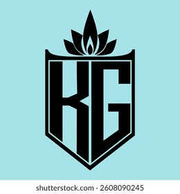 KG Logo featuring a minimalist design with a crown-like flower symbol on top, bold black elements, and a soft blue background, perfect for branding and modern visual identity.