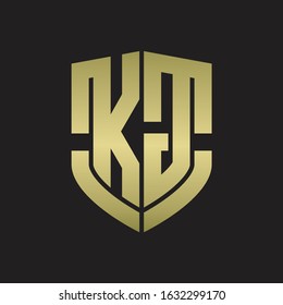 KG Logo monogram with emblem shield shape design isolated gold colors on black background