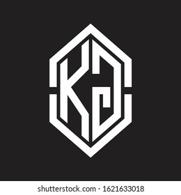KG Logo monogram with hexagon shape and outline slice style with black and white