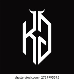 Monograma do logotipo KG com forma de chifre isolado modelo de design preto e branco sobre fundo preto