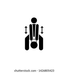 Kg man fitness training kettlebells with arrow pictogram