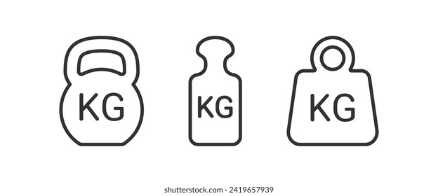 KG measure tool. Dumbbell weight sign. Fitness massa elements. Iron weigh. Vector illustration.