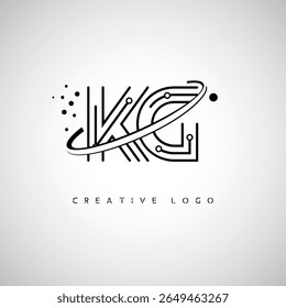Logotipo de Monograma de Órbita KG - Marca de Letra Mínima Futurista com Linha de Arte Circular, Pontos Inspirados na Tecnologia e Conceito de Movimento Espacial para Identidade de Marca Moderna