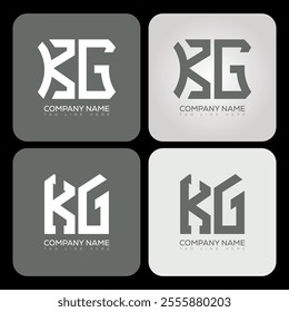 KG polygon, hexagon, flat and simple letter logo set in one artboard. KG minimalist and classic logo.
